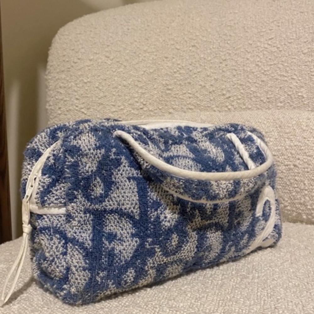 Authentic Vintage christian dior monogram terry cloth towel bag in blue - Picture 8 of 11